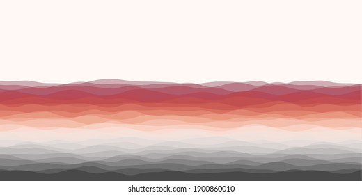 Abstract waves cover. Horizontal background with curves in red and grey colors. Artistic vector illustration.