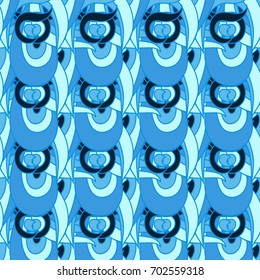 Abstract waves and curls. Vector seamless blue patterns