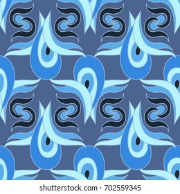 Abstract waves and curls. Vector seamless blue patterns