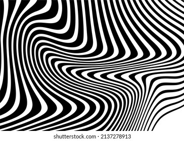 Resumen de ondas de líneas negras curvas sobre un fondo blanco. Fondo vectorial rayado moderno en blanco y negro