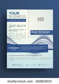 Abstract Waves Decorated, One Page Business Flyer, Pamphlet Or Banner With Image Space.