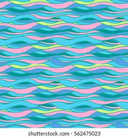 Abstract waves in different beautiful colors, vector illustration, seamless pattern