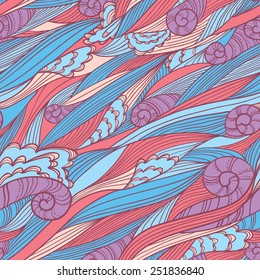 Abstract waves doodle seamless pattern