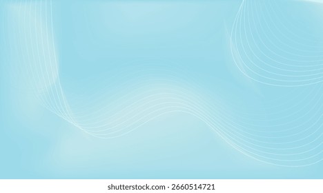Abstract waves from dotted line particles on blue light background.