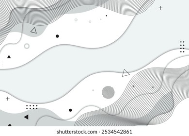 Ondas Abstractas con líneas fluidas y Formas geométricas, minimalistas en blanco y negro con tonos claros.