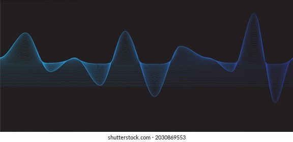 
Abstract waves formed from blue lines. waves formed from rhythmic blue lines on a black background.