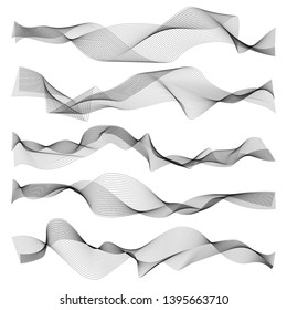 Olas abstractas. Elementos de onda sónica o acústica de línea gráfica, textura ondulada de espacio aislada en fondo blanco