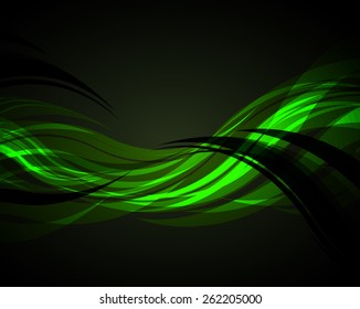 Abstract waves green on a dark background