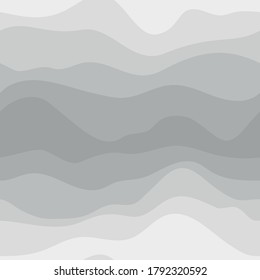 Olas abstractas o colinas a escala gris claro. Fondo con capas de curvas. Ilustración vectorial en el estilo del arte moderno