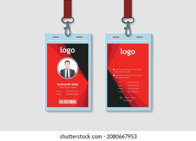 Abstract Waves  ID Card Template. Vertical Double-sided Multipurpose For Company Stuff Identity Card Design. Vector Illustration