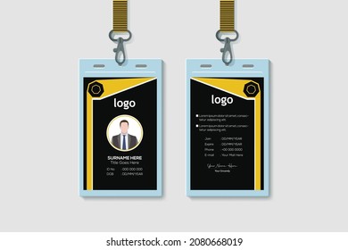 Abstract Waves  ID Card Template. Vertical Double-sided Multipurpose For Company Stuff Identity Card Design. Vector Illustration