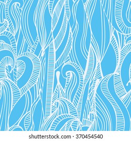 Abstract waves line art seamless pattern. Wavy striped repeatable decorative ornament. Stylized streaming water endless vector background.