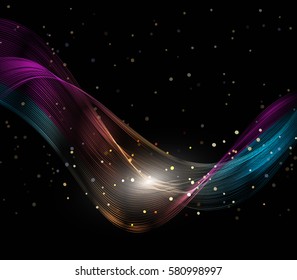 Abstract waves and lines on a black background Elegant abstract black background