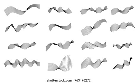 abstract waves lines vector black use for design 16 pack