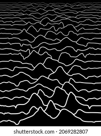 Abstract waves from lines. White outlines on black background. Vector design