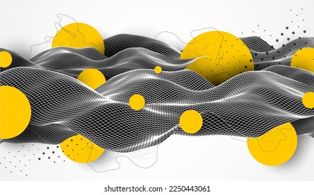 Abstract waves is made in a wireframe style. Template for science and technology presentation.
