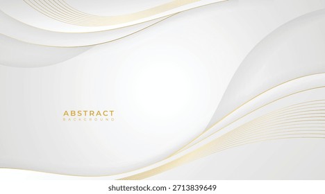Ondas abstratas branco moderno e ouro fundo luxuoso com estilo de corte de papel, design geométrico elegante