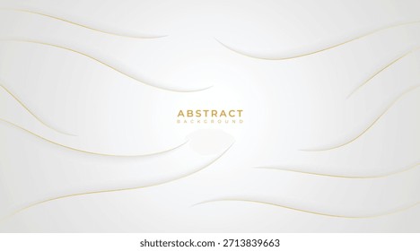 Fondo de lujo blanco y dorado moderno de las ondas Abstractas con el estilo del papel cortado, diseño geométrico elegante
