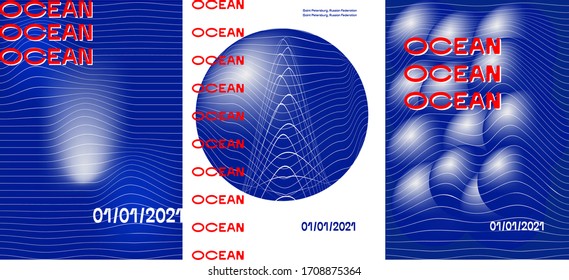 Abstract waves ocean concept poster design. Geometric modern hipster line templates. Music festival cover brochure