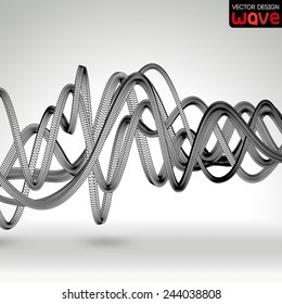 Abstract waves on a gray background. Vector design.