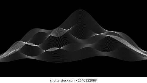 Abstract waves of particles landscape on a black background Geography grid technology design illustration