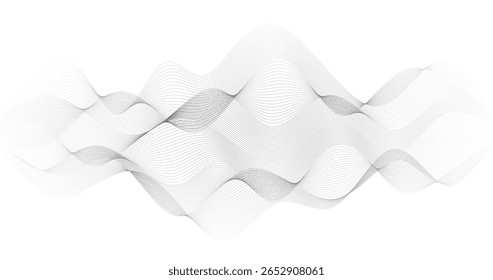 Ondas abstratas de partículas em um fundo branco Geografia Grade Tecnologia Design