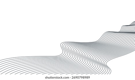 Abstract waves pattern featuring numerous black flowing lines on a clean white background, creating a dynamic and minimalist design ideal for modern and conceptual visuals
