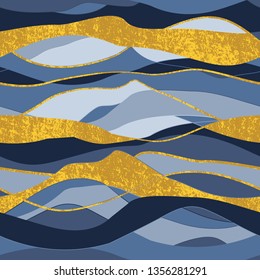 Abstract waves pattern with golden texture details - elegant wallpapet inspired by summer, ocean and sea. surface pattern design