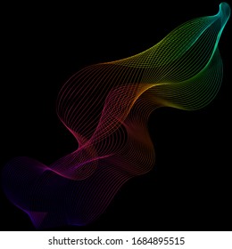 Abstract waves rainbow colors on a black background