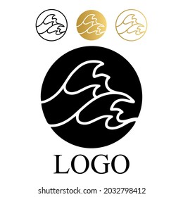 Abstract waves round icon. Logo, label. Travel, tourism, ecology, calm, meditation, health, sea, ocean concepts. Japanese design. Vector hand drawn stock illustration.	