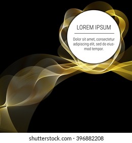 Abstract waves with round text element on black background. Background, poster or  brochure template.
