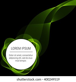 Abstract waves with round text element on black background. Background, poster or  brochure template.