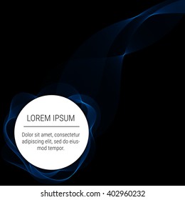 Abstract waves with round text element on black background. Background, poster or  brochure template.