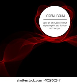 Abstract waves with round text element on black background. Background, poster or  brochure template.