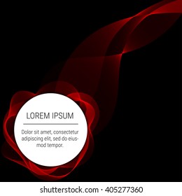 Abstract waves with round text element on black background. Background, poster or  brochure template.