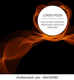 Abstract waves with round text element on black background. Background, poster or  brochure template.