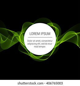 Abstract waves with round text element on black background. Background, poster or  brochure template.