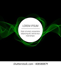 Abstract waves with round text element on black background. Background, poster or  brochure template.