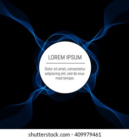 Abstract waves with round text element on black background. Background, poster or  brochure template.