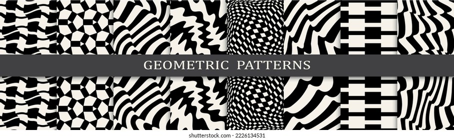 abstract waves seamless background pattern set