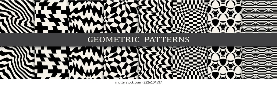 abstract waves seamless background pattern set