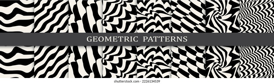 abstract waves seamless background pattern set