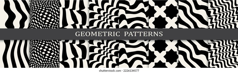 abstract waves seamless background pattern set