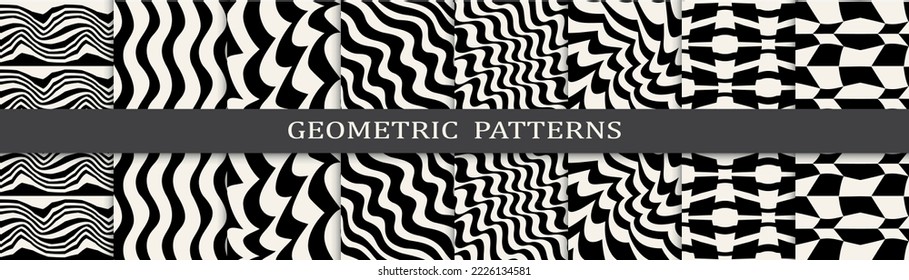 abstract waves seamless background pattern set