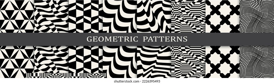abstract waves seamless background pattern set