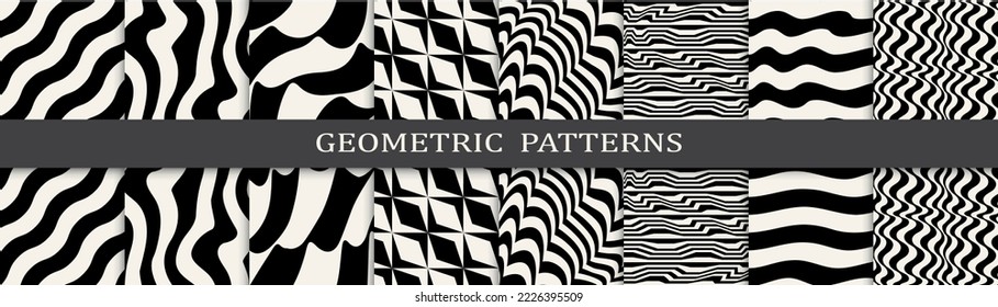 abstract waves seamless background pattern set