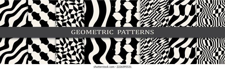 abstract waves seamless background pattern set