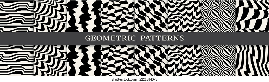 abstract waves seamless background pattern set