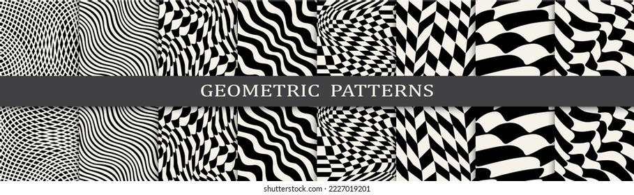 abstract waves seamless background pattern set