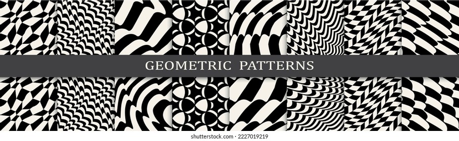 abstract waves seamless background pattern set